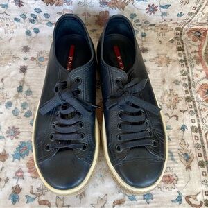 Prada Men's Leather Lace Up Espadrille Black Sneakers